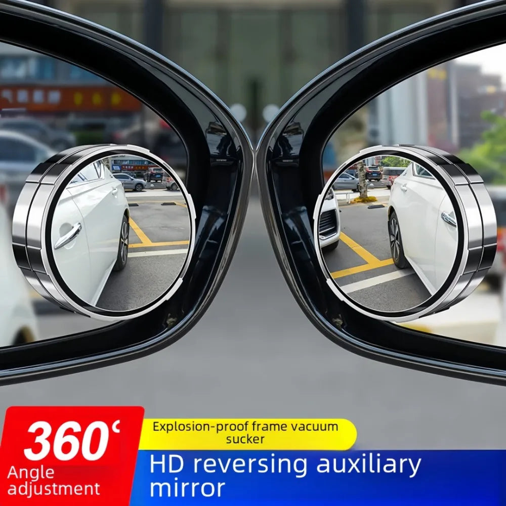 2pcs Car Small Round Mirrors 360 Adjustable Suitable for Assisting Reverse Vision Blind Spots Safety Protection Convex Mirror