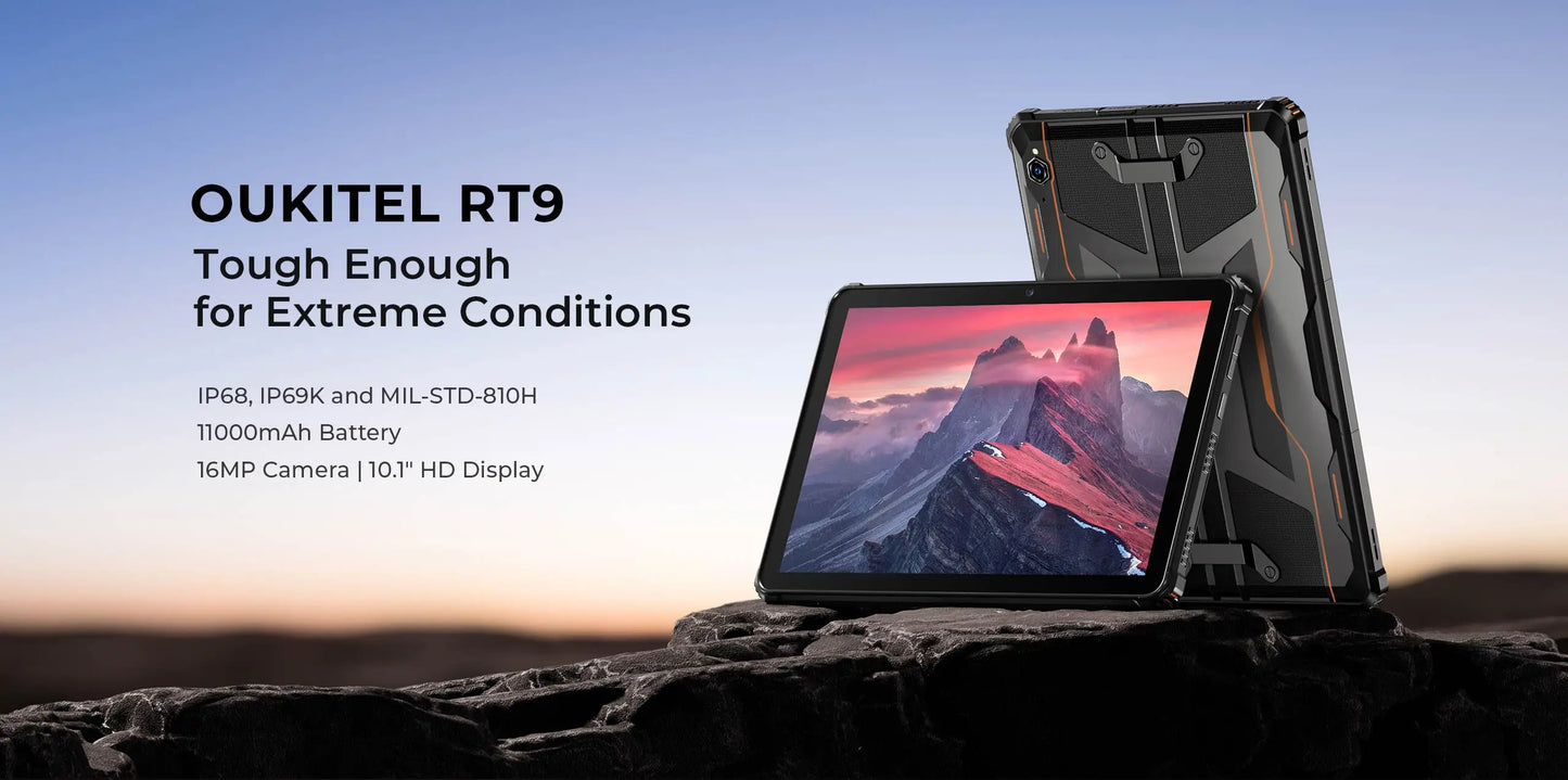 Oukitel RT9 4G Rugged Tablet 10.1" HD Display 24GB RAM 256GB Waterproof Tablet 11000mAh Battery Android 14.0 Tablet PC