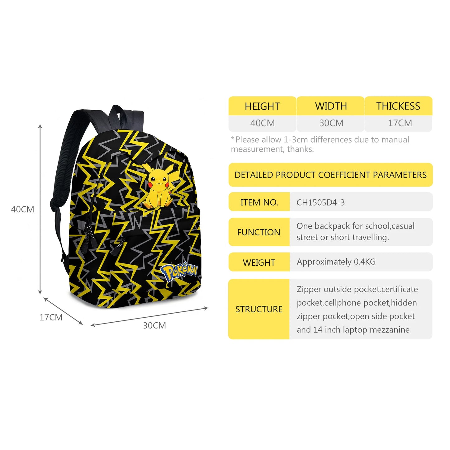 Pokemon Pikachu School Bags Backpacks Anime Kids Bags Kawaii Big Capacity Travel Bag Teenagers Schoolbag Girls Boys Rucksacks