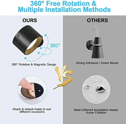 Led 2 in 1 Wall Lights Touch Control 2000mah Battery Usb Recharge 360° Rotatable Wireless Portable  Bedroom Reading Night Lamp