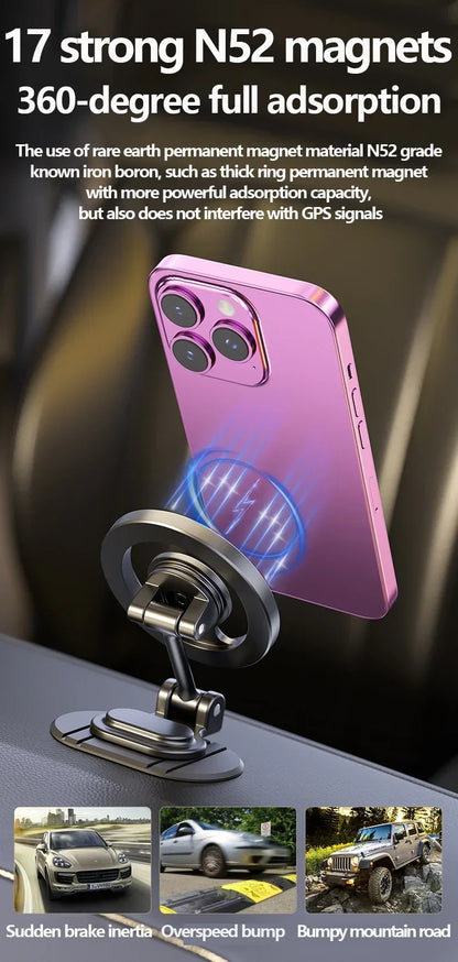 Magnetic Car Phone Holder All-Metal 1040° Rotation Cell Phone Stand For Magsafe iPhone 16 15 14 13 12 Pro Max Dashboard Mount