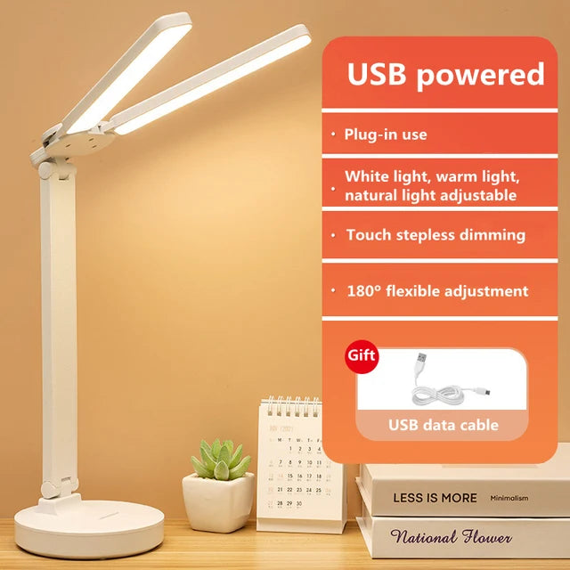 LED Desk Lamp 3 Levels Dimmable Touch Night Light USB Rechargeable Eye Protection Foldable Table Lamp For Bedroom Bedside Readin