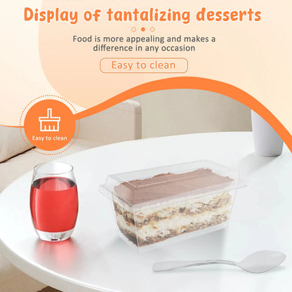 50 Pcs Dessert Cups with Lids and Spoons Clear Parfait Cups Reusable Appetizer Cups Plastic Serving Bowls Rectangle Pudding Cups