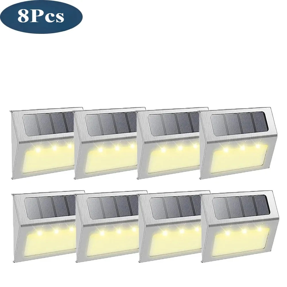 3LED Step Light Stainless Steel Solar Fence Lights Waterproof Outdoor LED Wall Lamps Deck Lights For Stair Garden Fence Patio