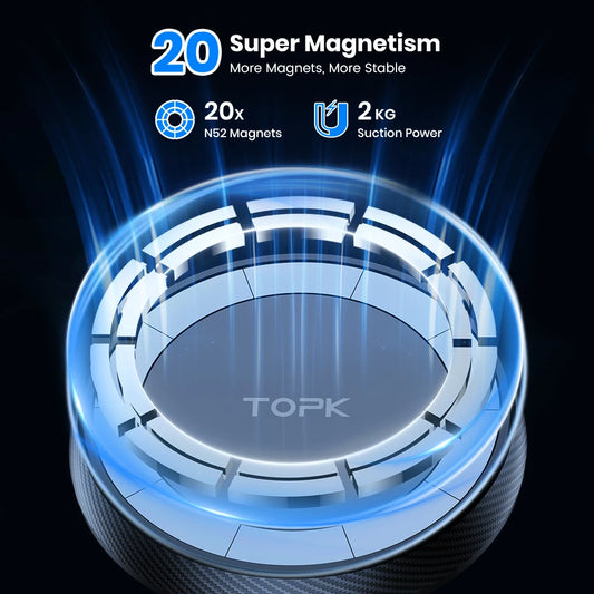 TOPK Mag-Safe Magnetic Car Phone Holder Car Mount for Windshield and Dashboard[Strong Suction]Adjustable Long Arm for Cellphones
