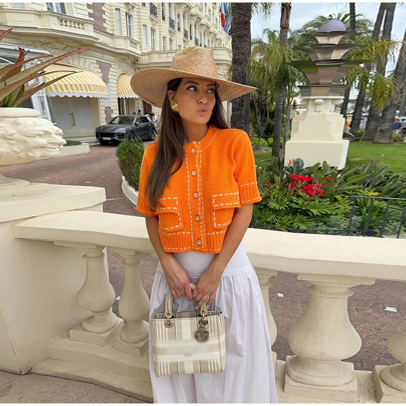 Elegant Unique Button Women's Cardigan Casual O-neck Knitted Single Breasted Sleeveless Blouse Female Summer Lady Office Wears