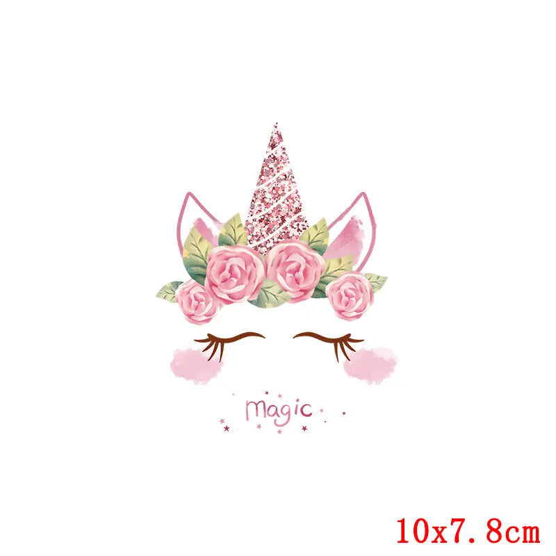 Rainbown Unicorn Heat Thermal Transfer For Clothes Cute Cartoon Iron-On Transfers Sticker On Babys Clothes DIY Aniaml Applique