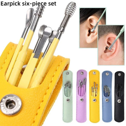 Ear Cleaning Tool Stainless Steel Ear Pick Kit &1Pc Storage Bag Earwax Remover Tool