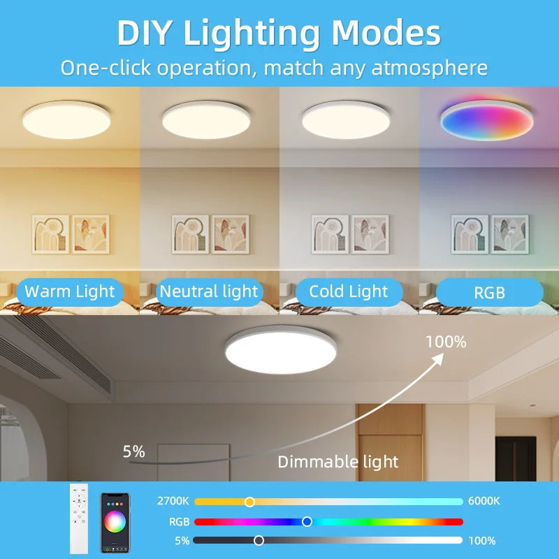 2025 NEW Smart lamp Led RGB Ceiling Light 24W/40W AC85V-265V Ultra Thin Bluetooth APP Control Lamps for room led light version