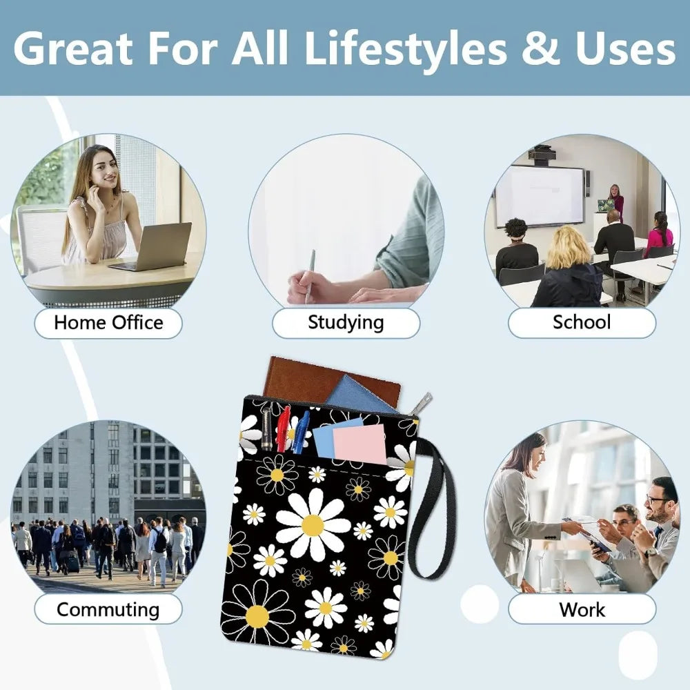 Flower Book Covers Daisy Book Protector Black Vintage Book Sleeve for Paperbacks Washable Fabric Cloth Book Cover with Zipper