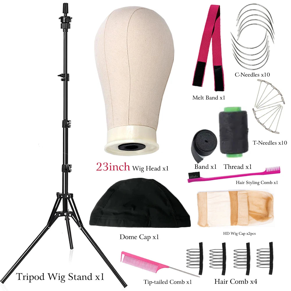 21-23inch Canvas Block Head Mannequin Wig Head Wig Stand Tripod with Head Mannequin Head Wig Display Styling Head With Stand