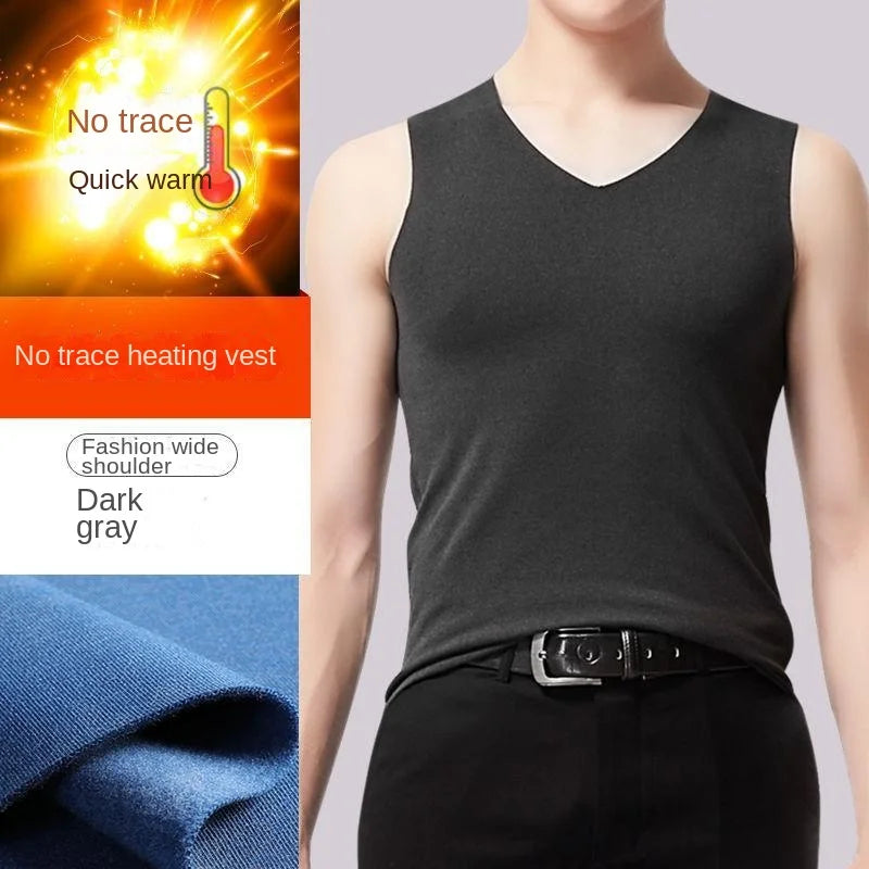 Mens Underwear 37° Heating Fiber Plus Velvet Seamless Vest Men's Winter Slim Warm Bottoming Shirt Men's Speed Thermal Underwear