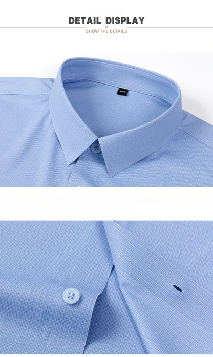 New in shirt summer short sleeve shirts for men slim fit formal plain shirt soft office striped top wrinkle free elastic clothes