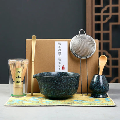 Matcha Set Kit Japanese Ceremony Green/Pink/White With Bamboo Spoon/Scoop, Whisk Holder, Matcha Bowl Matcha Gift Set