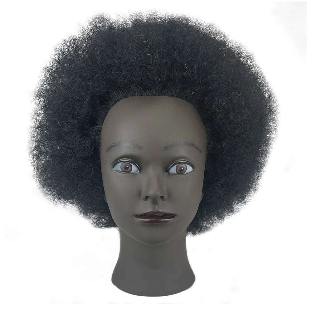8 Inch 100% Human Hair Afro Mannequin Head  Traininghead Styling Braid Hair Dolls Head for Practicing Cornrows and Braids