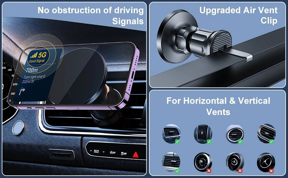 Magnetic Car Phone Holder Adjustable 360° Rotation Air Vent Strongest Adhesion Mag-Safe Car Mount for iPhone 16/15/14/13 Series