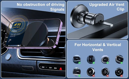 Magnetic Car Phone Holder Adjustable 360° Rotation Air Vent Strongest Adhesion Mag-Safe Car Mount for iPhone 16/15/14/13 Series