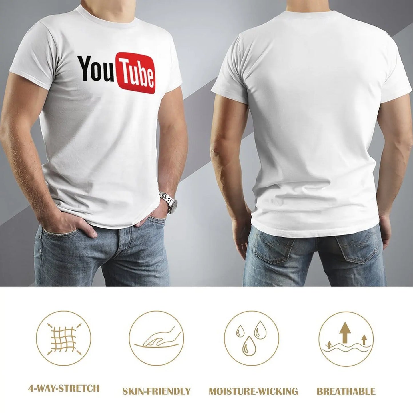 Mens T-Shirt YouTube Logo T-Shirts Fashion Video Website Summer Tees Y2K Fun Design 100% Cotton Clothes Plus Size