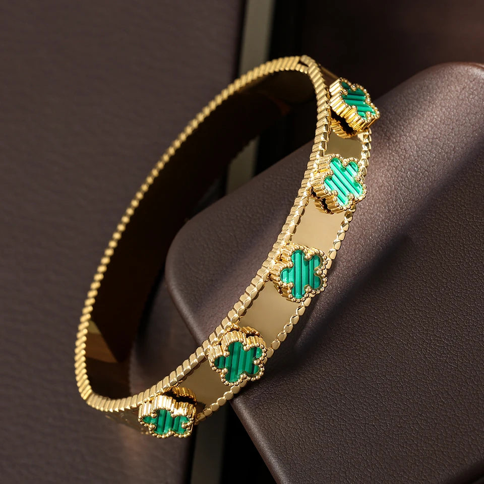 RAKOL Miniamlist 316L 18k Gold Plated Flower Bracelet Plum Blossom Cuban Chain Bracelets For Women Daily Workday Jewelry Gift