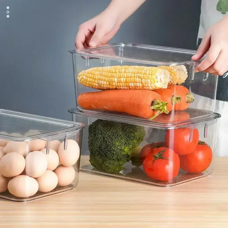 Stackable Transparent with Lid Storage Box Vegetable Fruit Organizer Fridge Container for Food Home Kitchen Tools Accessories