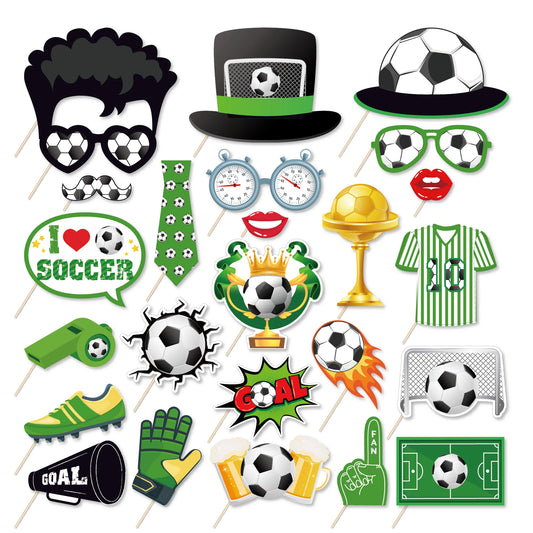 25X Soccer Game Football Sports Photo Shoot Props Supplies Party Funny DIY Glasses Lips Photo Booth Prop Birthday Backdrop Decor