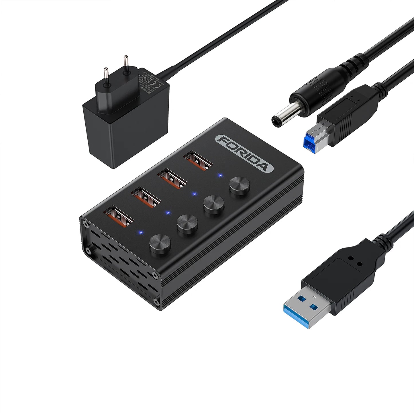 FORIDA USB C Hub 3.2 10Gbps 4/7 Port Aluminium Alloy Docking Stations Splitter LED Switches Adapter for MacBook Laptop Phone