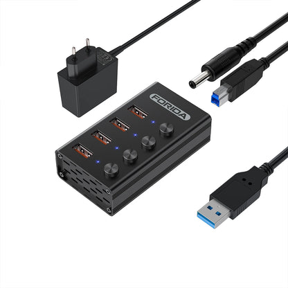 FORIDA USB C Hub 3.2 10Gbps 4/7 Port Aluminium Alloy Docking Stations Splitter LED Switches Adapter for MacBook Laptop Phone