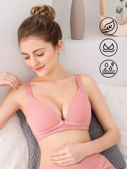 Maternity Nursing Bra with Thin Cups and Front Clasp for Easy Breastfeeding Prevent Sagging Women Solid Color Underwear Clothing