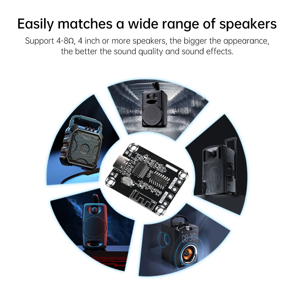 DC5V Mini XH-A155 PAM8403 Ultra clear D-class Bluetooth 5 Digital Amplifier Board 5W+5W Amplifier Board TYPE-C DC5V Power Supply