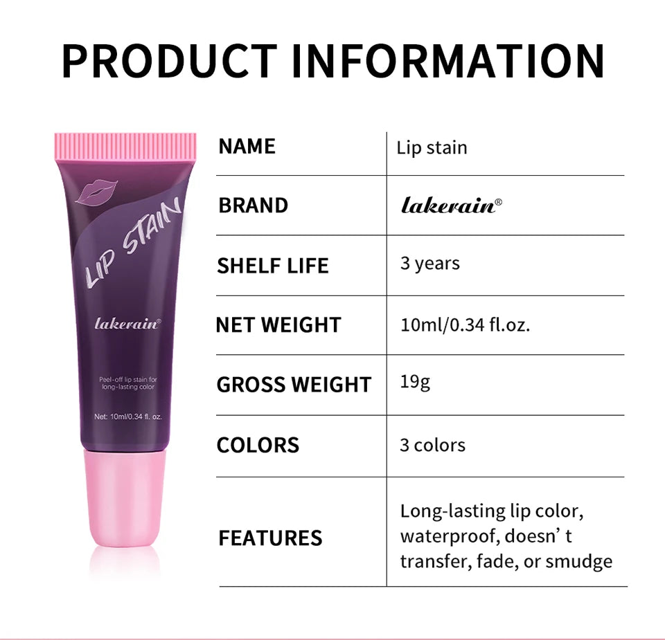 3 Colors Lip Stain Gloss Tattoo Magic Color Peel Off Mask Tint Long Lasting Waterproof Lip Gloss