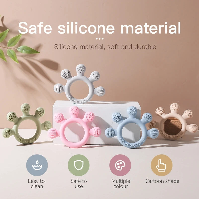 Silicone Baby Teether Toys 0-12Month Food Grade Toddlers Anxiety Teething Ring Sensory Toys Silicone Animal Soothing Accessories