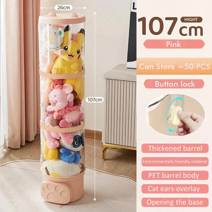 Doll storage Box Transparent Bucket Moistureproof Stuffed Animal Storage Tube Children's toy Organizer Home Organization