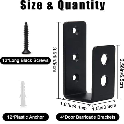 2 Pcs Metal Open Rod Support U-bracket Anti-slip Detachable Door Safety Barricade Support Door Barrier Protection Black