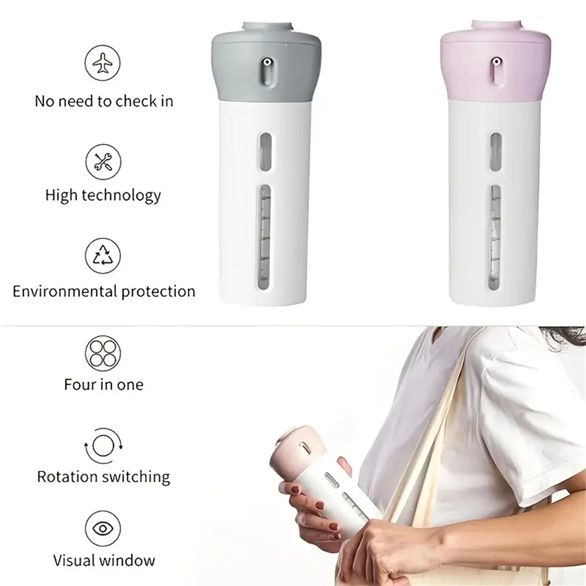 4 In 1 Portable Travel Liquid Dispenser Bottle Refillable Leakproof Travel Container For Perfume Shampoo Conditioner Lotion