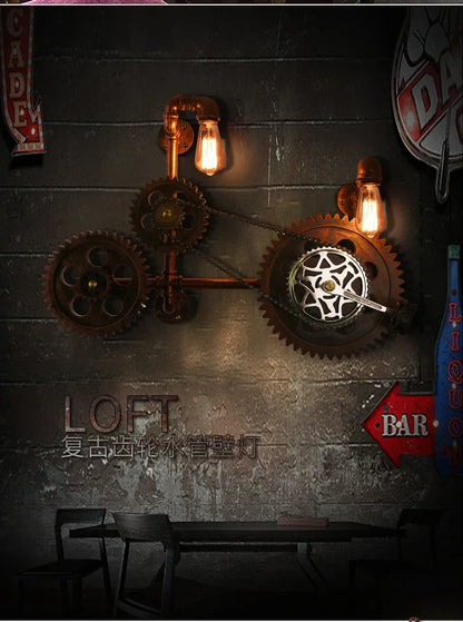 Industrial Style Wall Lamp Living Room Personalized Creative Gear Water Pipe Bedroom Decorative Wall Hangings Wall Retro Lamps