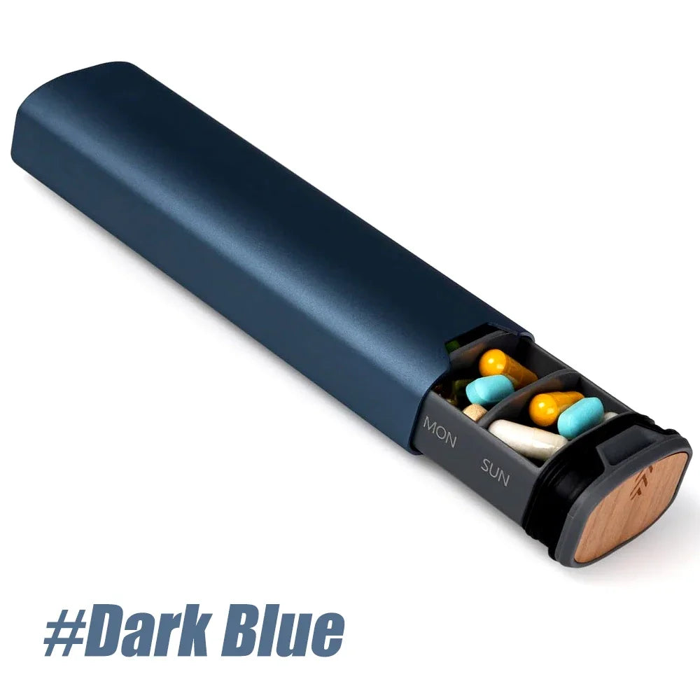 1Pcs 7 Day Weekly Pill Organizer,Premium Stylish Aluminum and Wood Large Capacity Pill Box for Supplements,Vitamins and Medicine