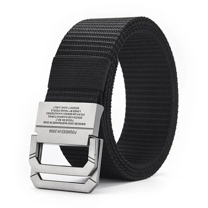 Men's Belt Trend Double Loop Buckle Canvas Belt Women's Belt with Cargo Pants Jeans Belt Outdoor Sports Belt No Perforated Belt