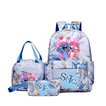 3Pcs Stitch Print Backpack Set, With Tote and Pouch, Large Capacity Lightweight And Breathable Outdoor Knapsack