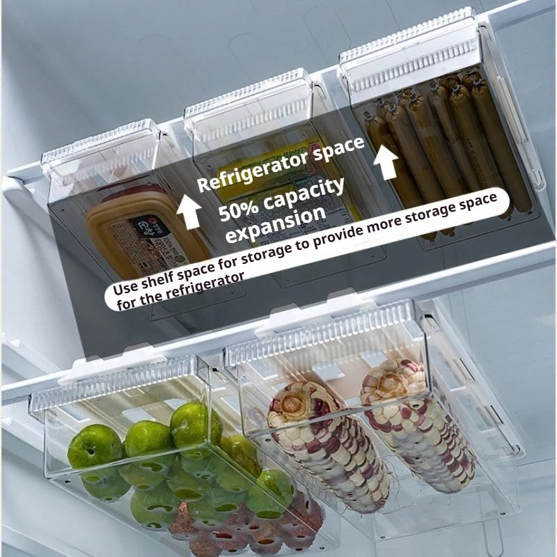 Fridge Organizer Under Shelf Drawer Pull Out Refrigerator Organizer Bin Clear Fridge Storage Container Freezer kitchen Organizer