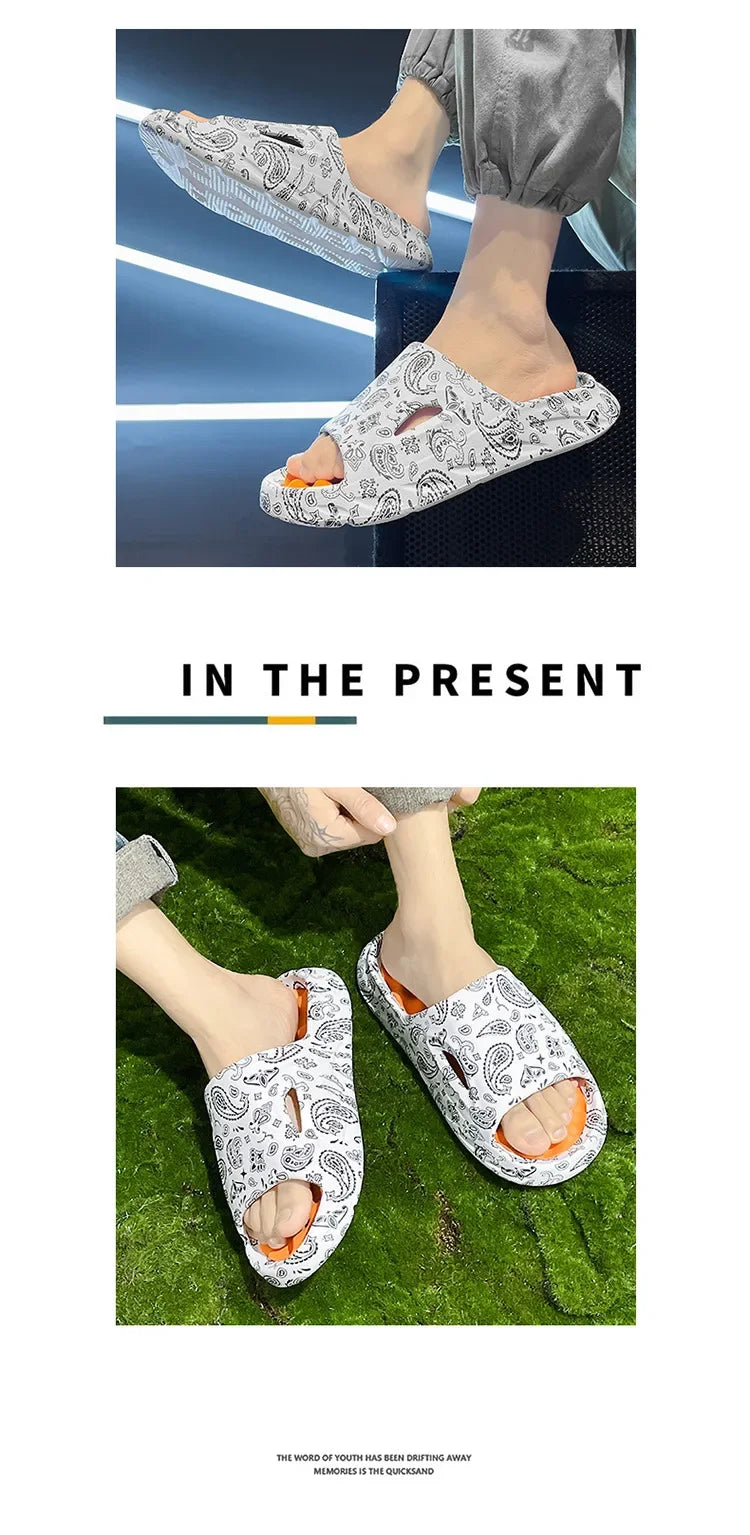 Men Flip-flops Summer Shoes Printing Sandals Trend Anti Slip Summer Sneaker Slippers Fashion Man Massage Slippers Beach Sandals