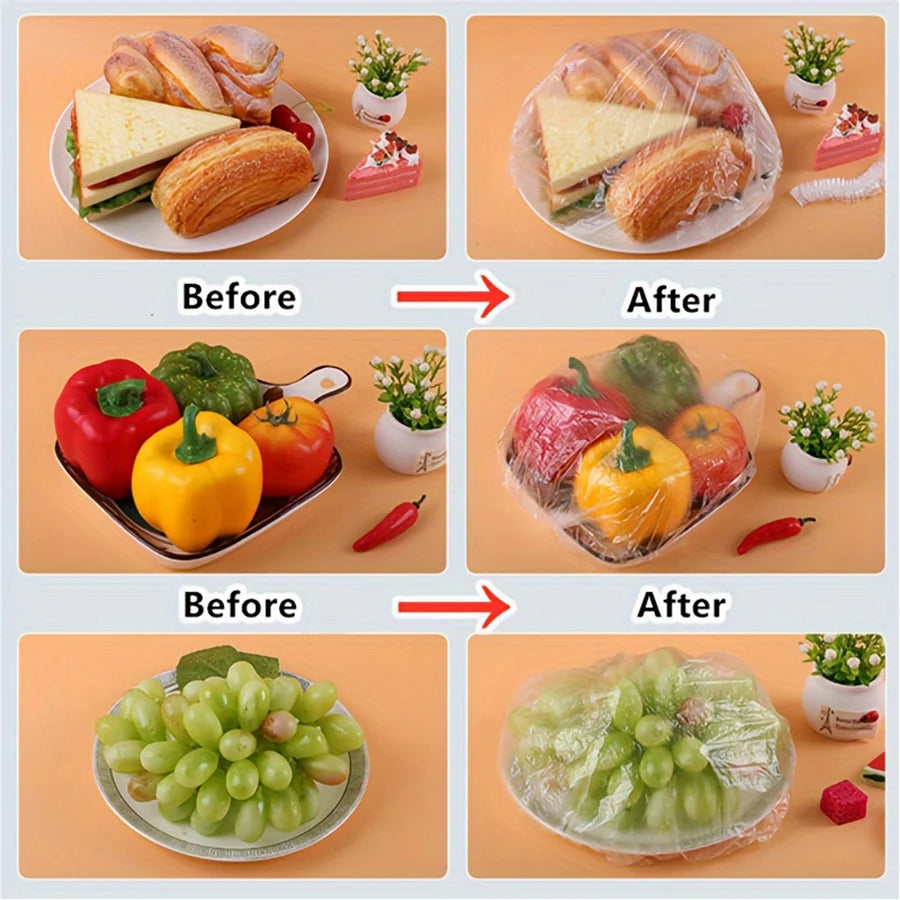 100pcs Disposable Fresh-keeping Cover, Plastic Food Storage Covers, Reusable Bowl Covers Stretch Lids, Elastic Cover Bag