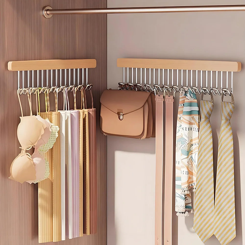 8/12 Hooks Retractable Wood Clothes Hanger Multi-functional Bra Storage Hanger Wall-mounted Wardrobe Hanger Clothes Organizer