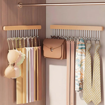 8/12 Hooks Retractable Wood Clothes Hanger Multi-functional Bra Storage Hanger Wall-mounted Wardrobe Hanger Clothes Organizer