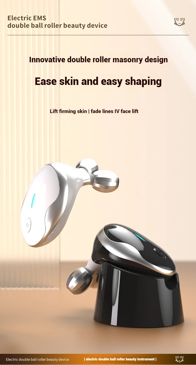 Electric Facial Roller Massager - EMS Microcurrent V-Shape Lifting Device for Face Contouring, Anti-Aging Skin Care & Hydration
