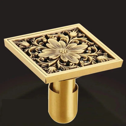 Antique Euro Square Floor Drains Deodorant Floor Drain Strainer Cover Brass Shower Hardware Bathroom Accessories Floor Drain