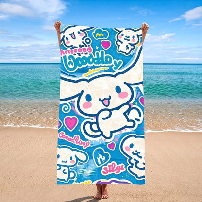Adorable Cartoon-Printed Beach Towel: Doodle Your Summer Fun!, Towels, holiday party decorations, gifts