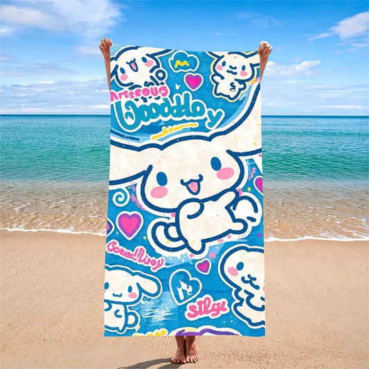 Adorable Cartoon-Printed Beach Towel: Doodle Your Summer Fun!, Towels, holiday party decorations, gifts