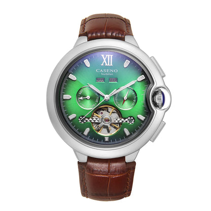 CASENO Fashion Trend Men's Blue Light Glass Night Light Scale Multi functional Fully Automatic Tourbillon Mechanical Watch 831BG