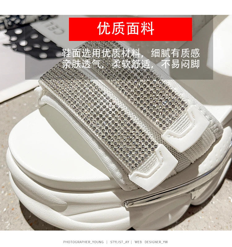 Summer High Platform Women Sandals Buckle 10CM Wedges Bling Shoes Fashion 2023 Outside Chunky Sandals Beach Casual Slides Woman