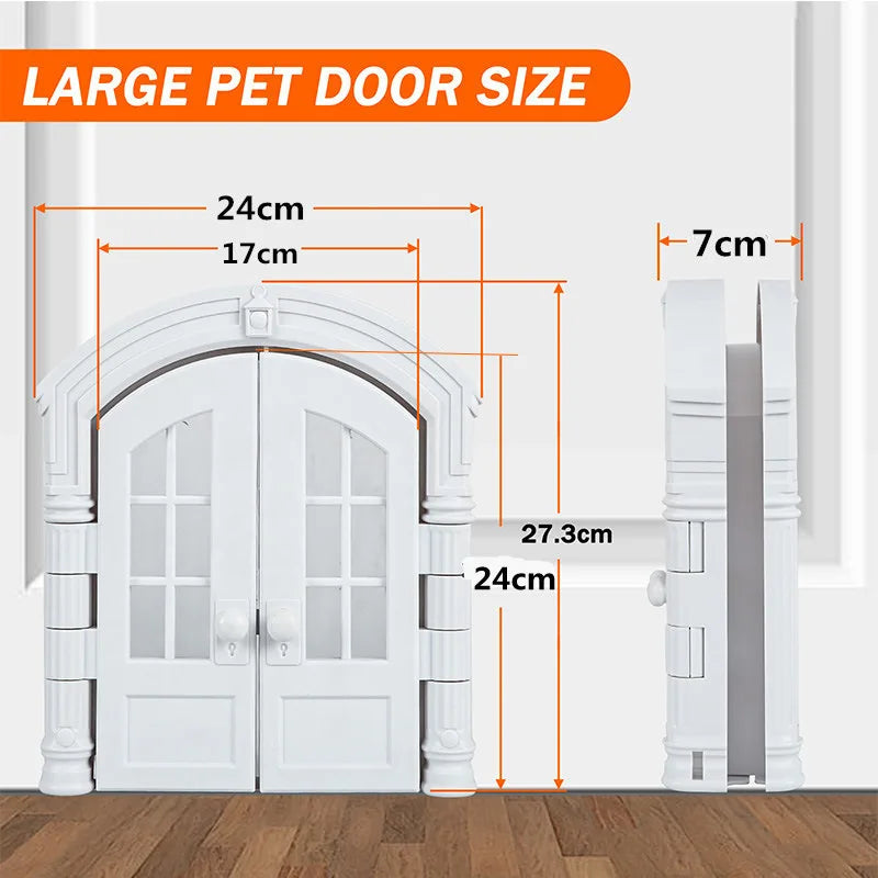 French Cat Door French Pet Free Entry and Exit Double Door ABS Cat Door Dog Door Hole with Door Curtain Cat Door